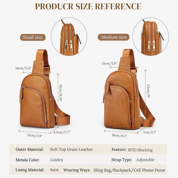 NWOT Genuine Leather RFID Blocking Small Sling Bag Women Crossbody Brown - Picture 2 of 15